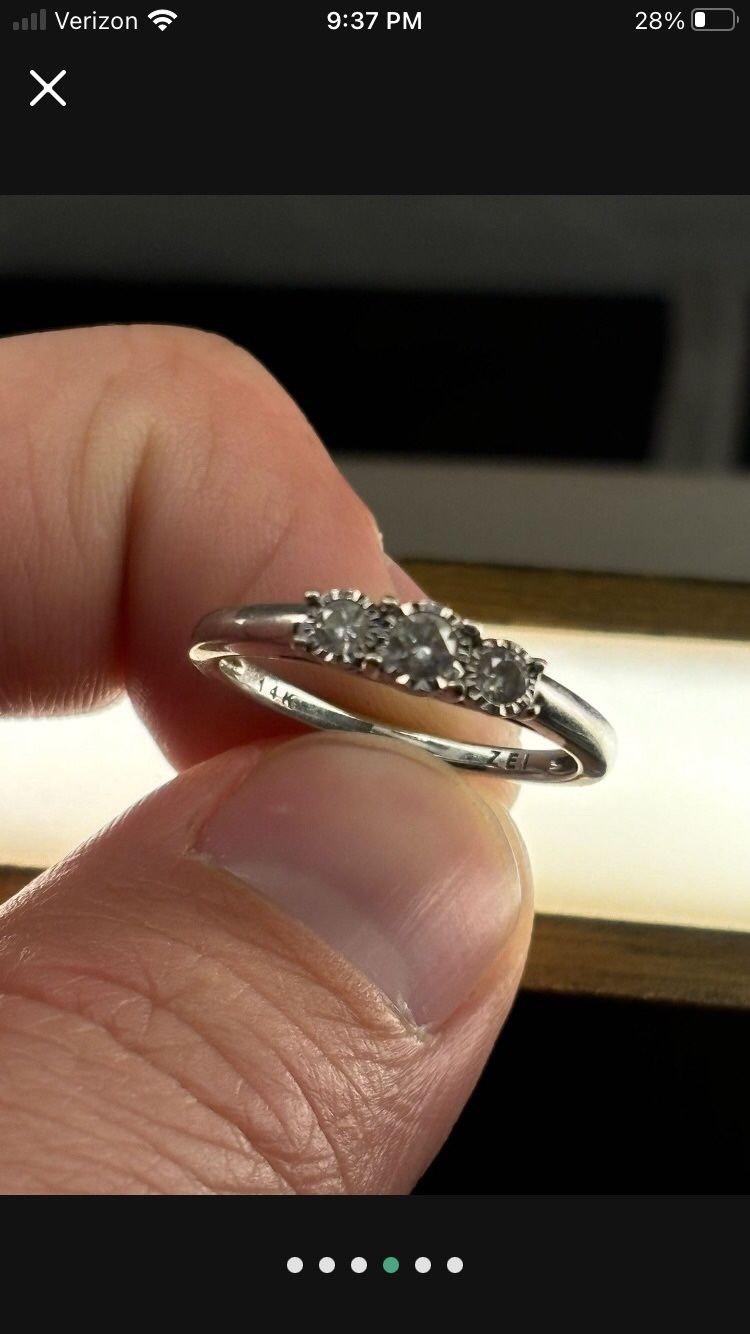Engagement/ Anniversary Ring 14K White Gold & 3 Small Diamonds