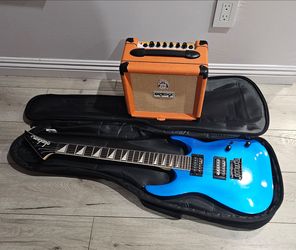 Jackson JS Series Dinky Arch Top JS22 DKAM - Metallic Blue with 
Orange Crush 12 Guitar Combo Amplifier