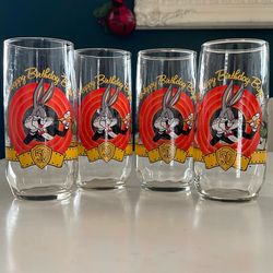 1990 Bugs Bunny 50th Anniversary Drinking Glasses Set Of 4