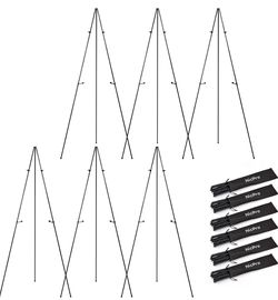 Nicpro Art Folding Easels for Display, 6 Pack 63 Inches Metal Floor Easel Stand Bulk Tripod Black Collapsible for Sign Artist Poster Wedding | with Ca