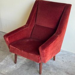 Mid Century Danish Lounge Chair in Rust Velvet 1960s - Vintage Sculptural Silhouette Armchair