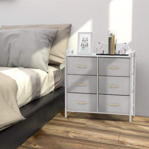 ROMOON Dresser Organizer with 6 Drawers, Fabric Storage Dresser Tower for Bedroom, Hallway, Entryway, Closets - Gray

