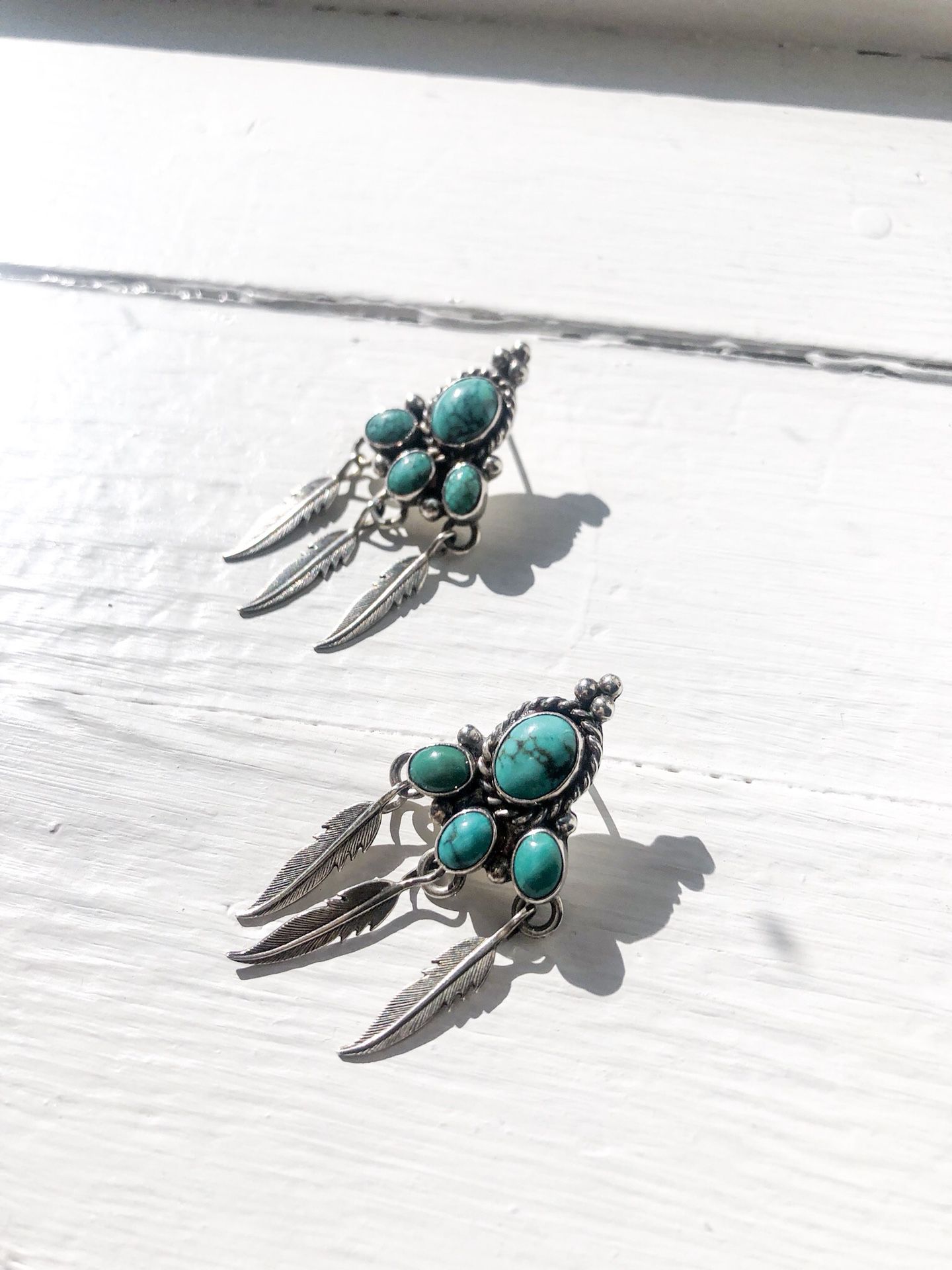 Sterling silver and Turquoise feather earrings