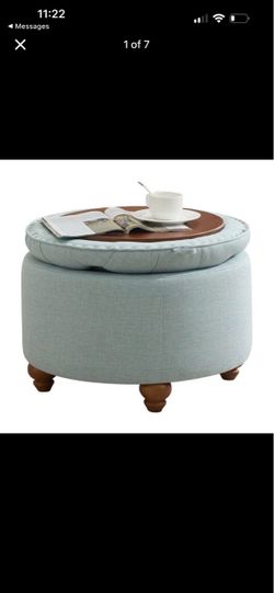 24Inch Round Storage Ottoman with Tray, Modern Tufted Fabric Circle Coffee Table with Storage, Uphol