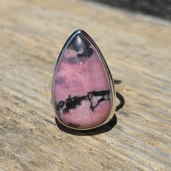 Black Manganese in Rhodonite 925 Ring