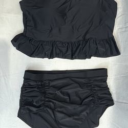 Black Ruffle Tankini High Waisted Swimsuit 2 Piece