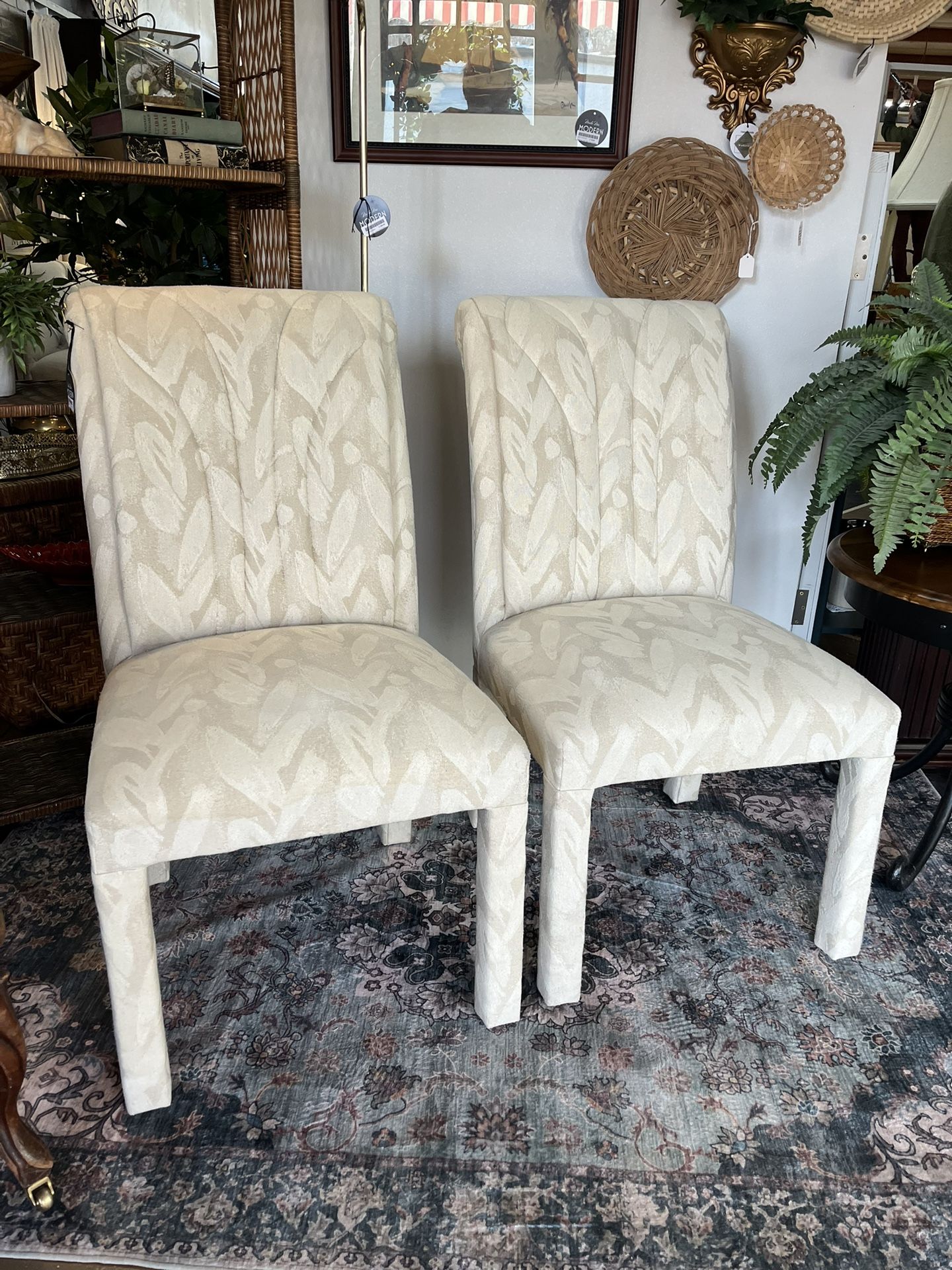 Set Of Cream Fabric Dining Chairs