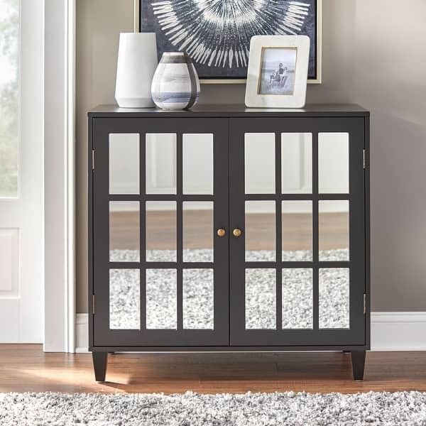 Modern Gray Farmhouse Sideboard Buffet with Mirrored Doors