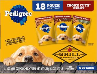 Pedigree Choice Cuts Wet Dog Food Pouch, Grill Inspired, 3.5 oz, 18 Count