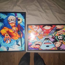One Piece Strawhat Crew Poster and Law Poster (w/frames) 