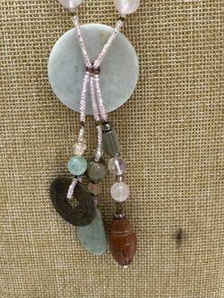 Vintage Natural Stones & Glass Beads Pendant with Chinese Carving Buddha.