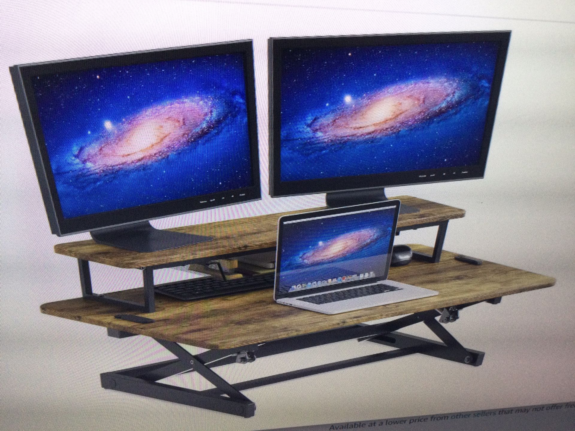 MINI COUNTER STANDING DESK RISER… Desk Converter - 32 Inch Adjustable Up Desk Workstation, MDF Wood, Ergonomic Desk Keyboard Tray, Deskto