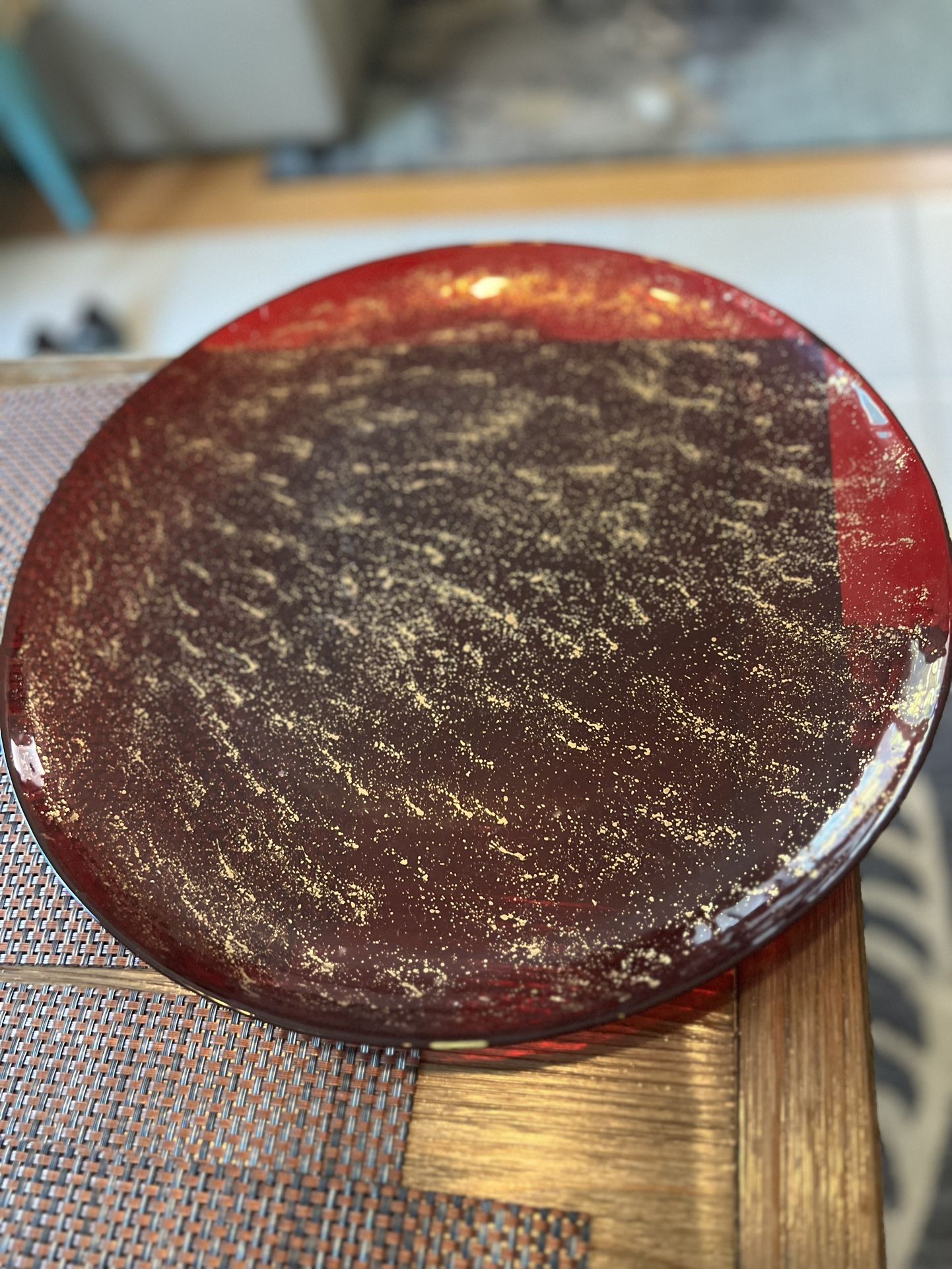 Red Serving Tray With Gold Flakes