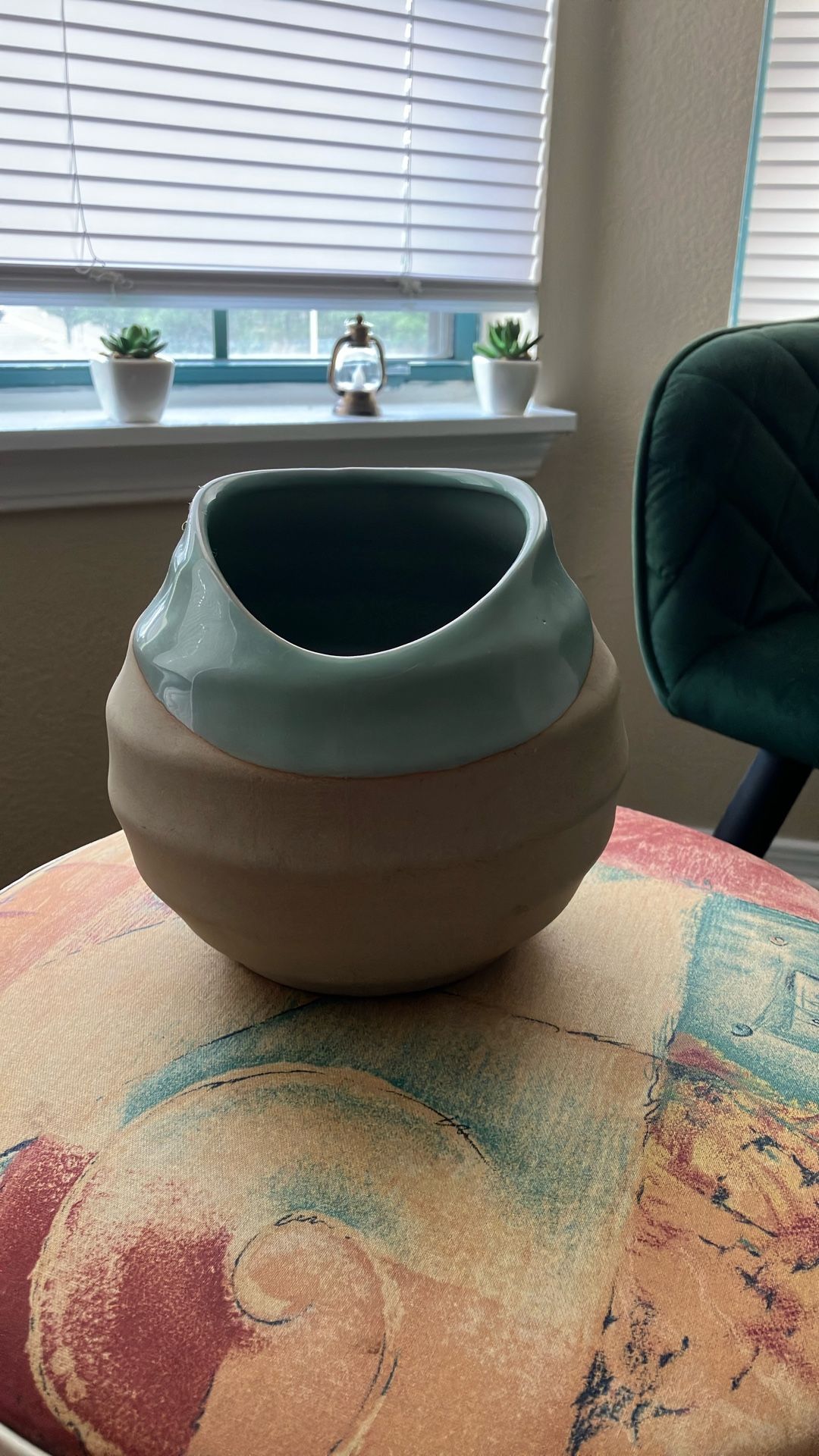 Stout Aqua Glazed Ceramic Open Neck Pot