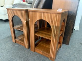 Walnut End Tables with Arch Shelves – Set of 2,$70
