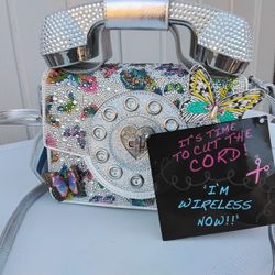 Betsy Johnson Butterfly Phone Bag Multi Color Bedazzled  Bluetooths Straight To Cell Phone