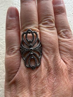 Pnina Tornai Black Diamond Ring 1-1/3 ct tw Round 14K White Gold size 7.