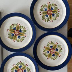 Set Of 4 Clay Art Valentia Hand Painted Dinner Plate