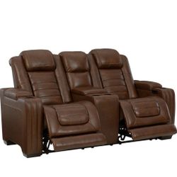 Backtrack Chocolate Power Reclining Loveseat with Console

