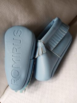 New Romirus Baby Moccasin Size 1 Baby Blue Color.  Very Cut For Boy Or Girl. By Walzem @ Woodlake Parkway 