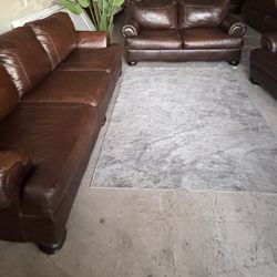 ASHLEY FURNITURE GENUINE LEATHER COUCH, LOVE SEAT AND CHAIR SET, DELIVERY INCLUDED