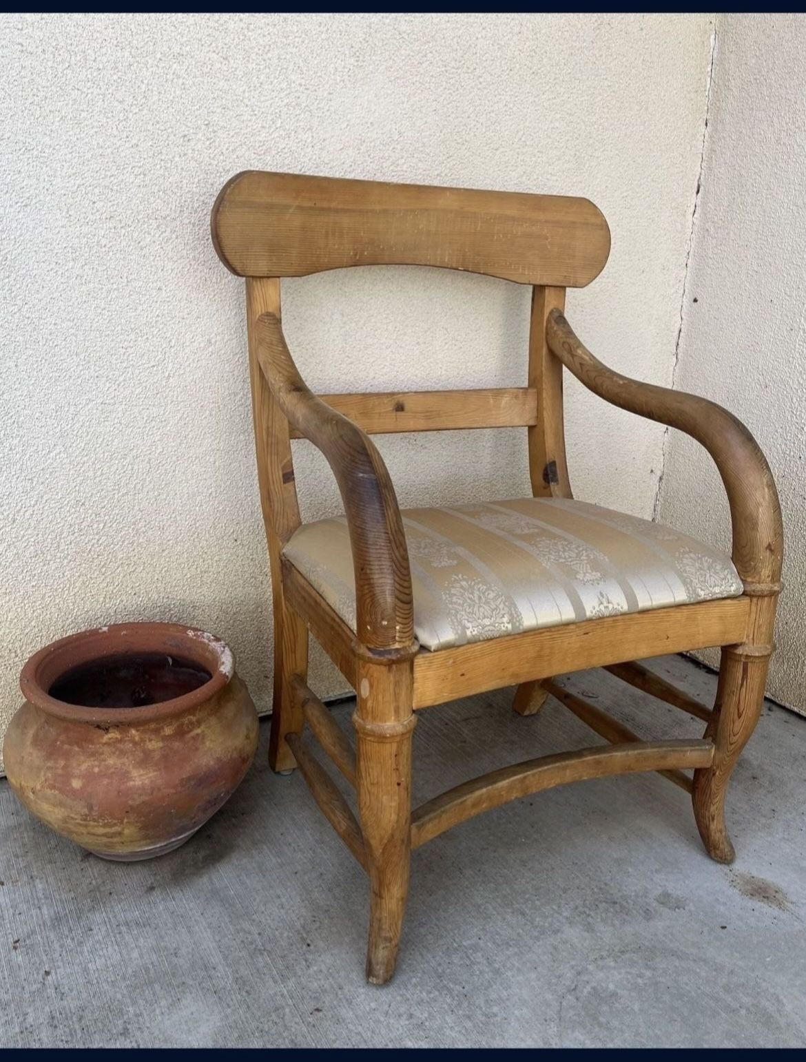 Rustic Vintage Solid Wood Accent Chair,  Wide Seat Reupholstered