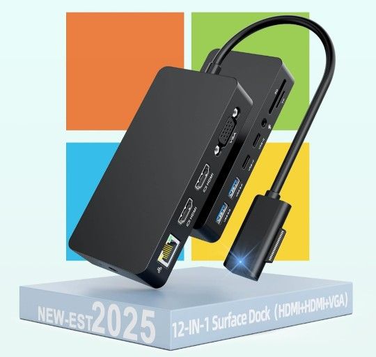 Microsoft Surface Dock Triple Displays Dual HDMI+VGA with Power Adapter, Surface pro Docking Station for Microsoft Surface Pro 11/10/9/8/X/7/6/5/4, Su
