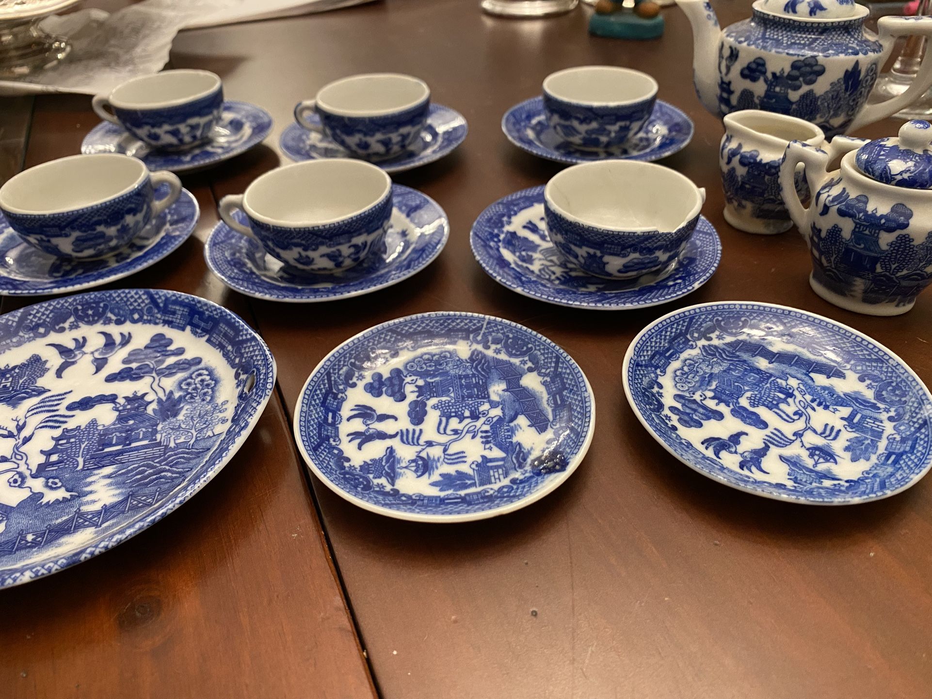 Blue Willow Antique Miniature Tea Set Made in Japan C1920