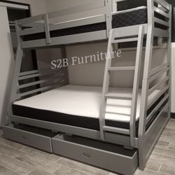 Twin Full Grey Bunkbed With Ortho Mattress Included 