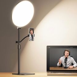 Full-Screen Desk Ring Light for Podcast & Streaming with Stand and Phone Holder, 10" CRI 95+ Soft LED Light, Dimmable Studio Lighting for Live Streami