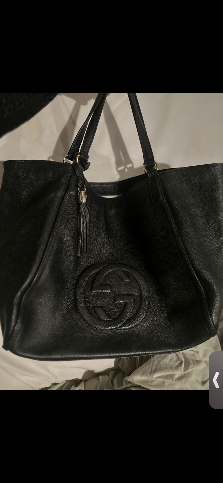 Authentic Gucci Pebbled Calf Leather Soho Black Shoulder Bag