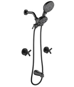 2 Handles Shower Faucet Set with Tub Spout Bathtub Shower Faucet Combo Set Shower System Complete Tub and Shower Trim Kit Matte Black Wall Mounted Sho