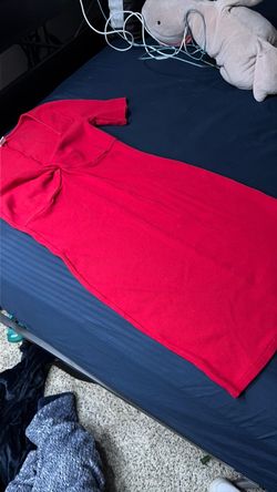 Red Ribbed Short Sleeve Midi Dress