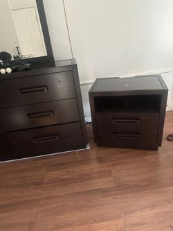 Black Wooden Dresser with Mirror and Nightstand