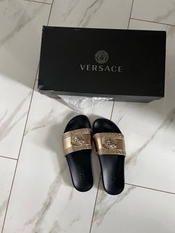 Versace black and gold slides