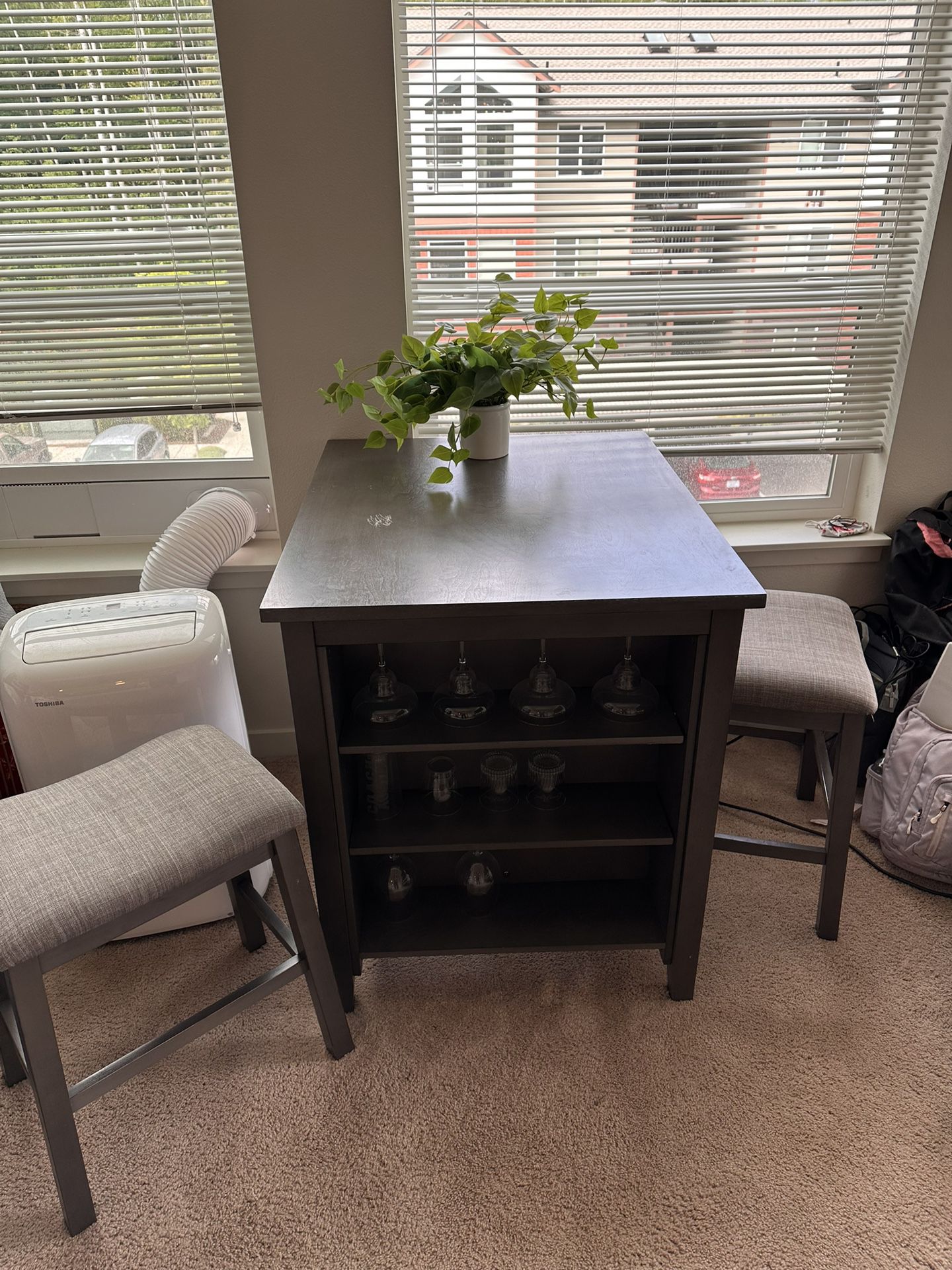 Dining Table With Storage Shelf And Stools