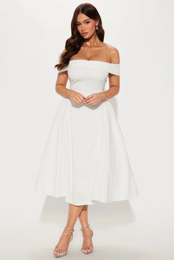 White Off shoulder Midi Dress