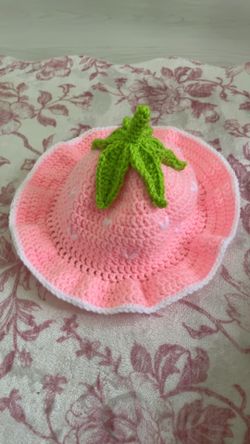 Crochet strawberry bucket hat