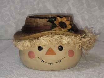Vintage Halloween Scarecrow Resin Planter Treat Bowl Rustic Harvest Flower Decor
