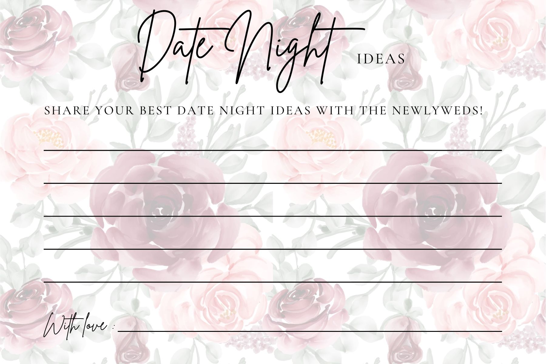 Date Night Notecards For Wedding Guests 