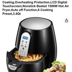 Air Fryer, Aicook Cooking Memory Function Air Fryer, Anti-Shedding Coating,Overheating Protection,LCD Digital Touchscreen,Nonstick Basket 1500W Hot Ai