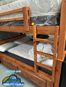 Triple full bunk bed with mattresses colchones