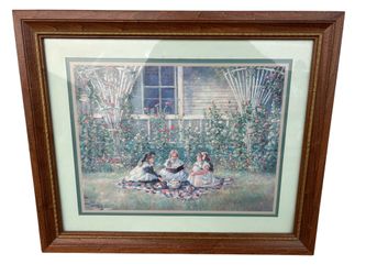 Through God’s Grace” Bettie Felder Lithograph Tea Party Print 23x19 Framed