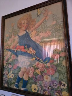 Vintage Framed Girl in Garden Print