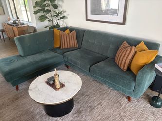 Green Velvet Sectional Sofa with Chaise