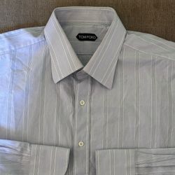 Tom Ford Multicolor Stripes Light Blue White Men’s Dress Shirt Size 18