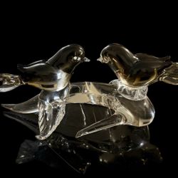 Murano S. Puccini  Signed Italy Glass Birds On Branch Sculpture Art Glass 9in 