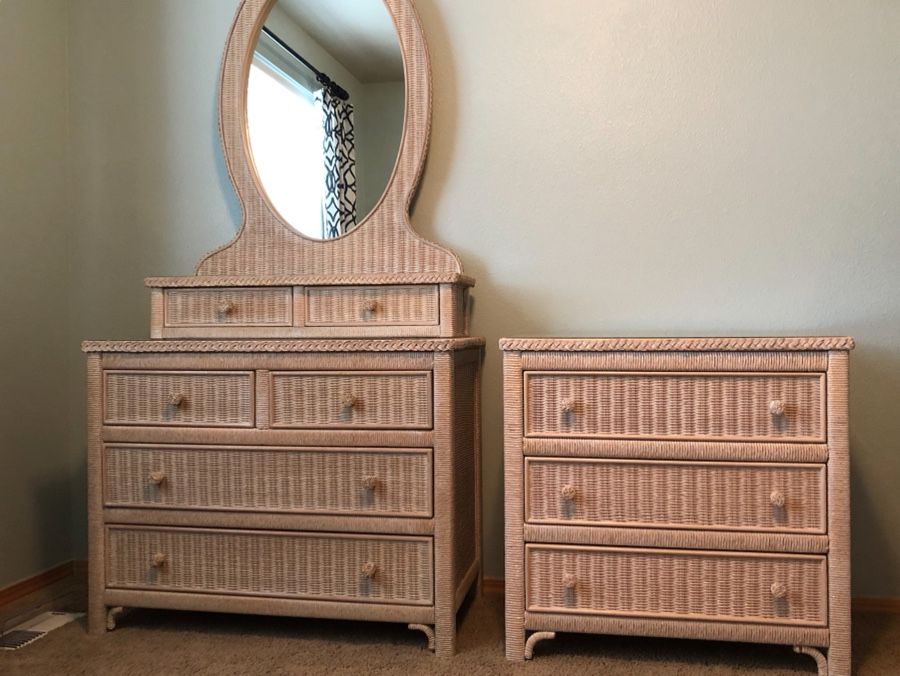 Henry Link by Lexington Wicker Dresser with Mirror and 3 Drawer Wicker Chest
