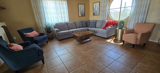 Ashley Furniture Living Room Set – Sectional, 3 Chairs & Wine Enthusiast Reclaimed Wood Coffee Table