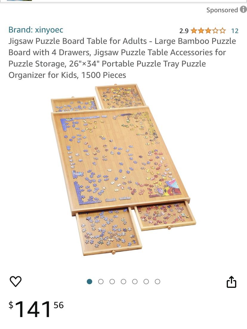 xinyoec Jigsaw Puzzle Board Table for Adults - Large Bamboo Puzzle Board  4 Drawers 1500 Pieces NEW